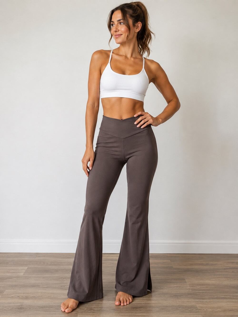 NWT Baleaf High-Waisted Flare Yoga Pants Brown XL Athletic Leggings
